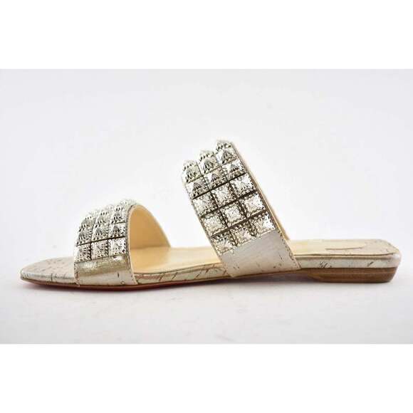 Christian Louboutin Myriadiam Flat Cork Silver Spike Slide Slip On Sandal 35.5 - Picture 9 of 11